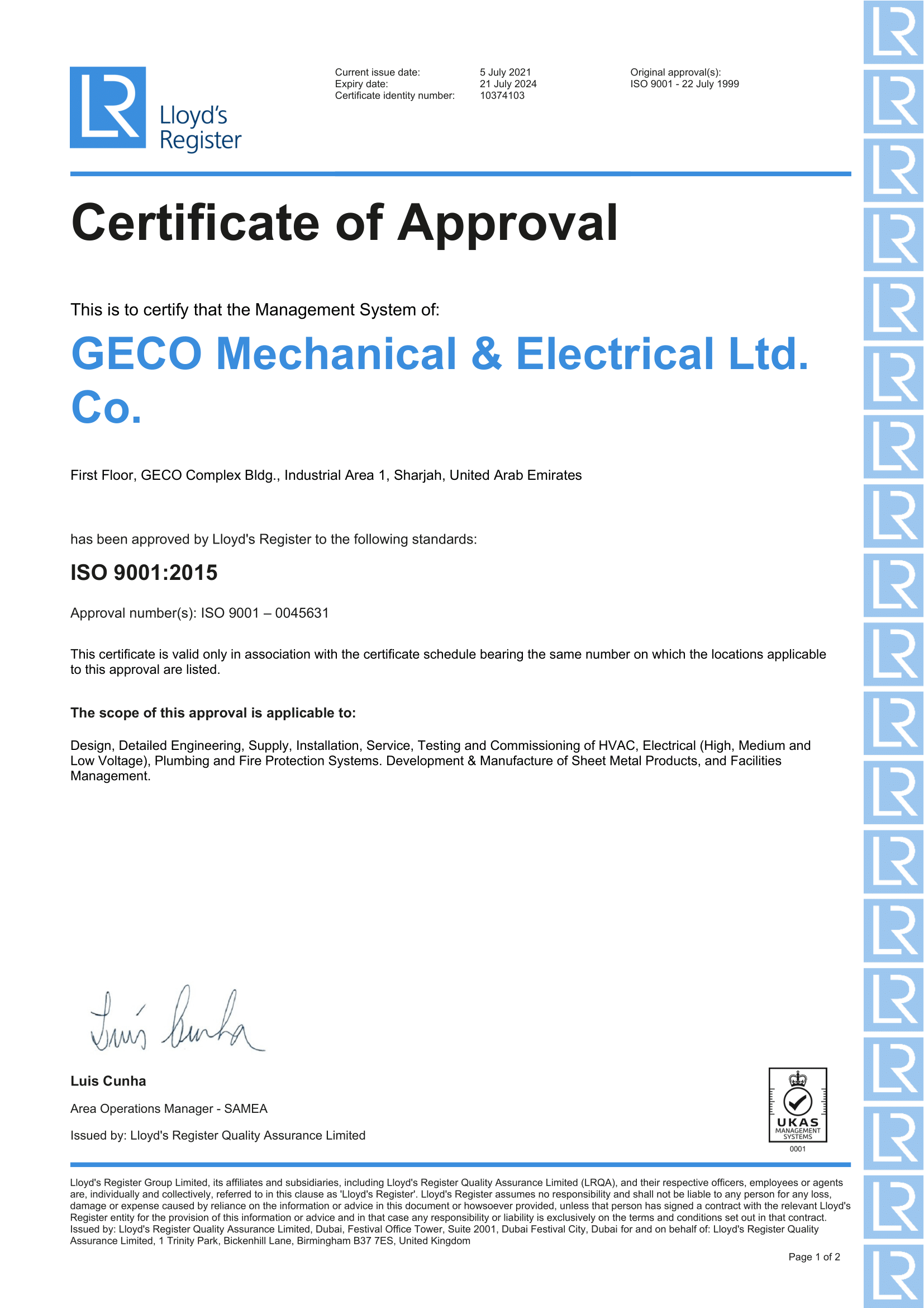 certification of approval